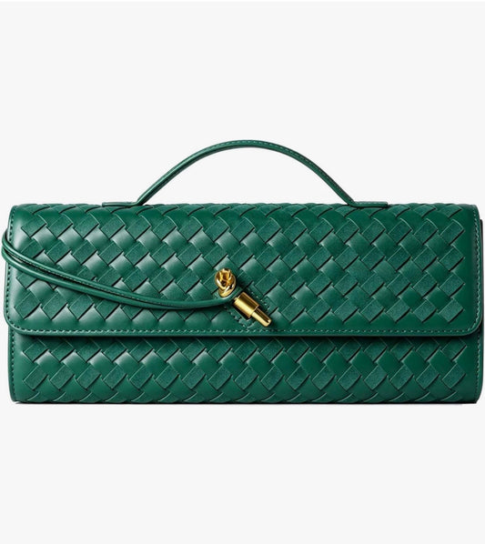 Braided PU Leather Clutch Bag - Green
