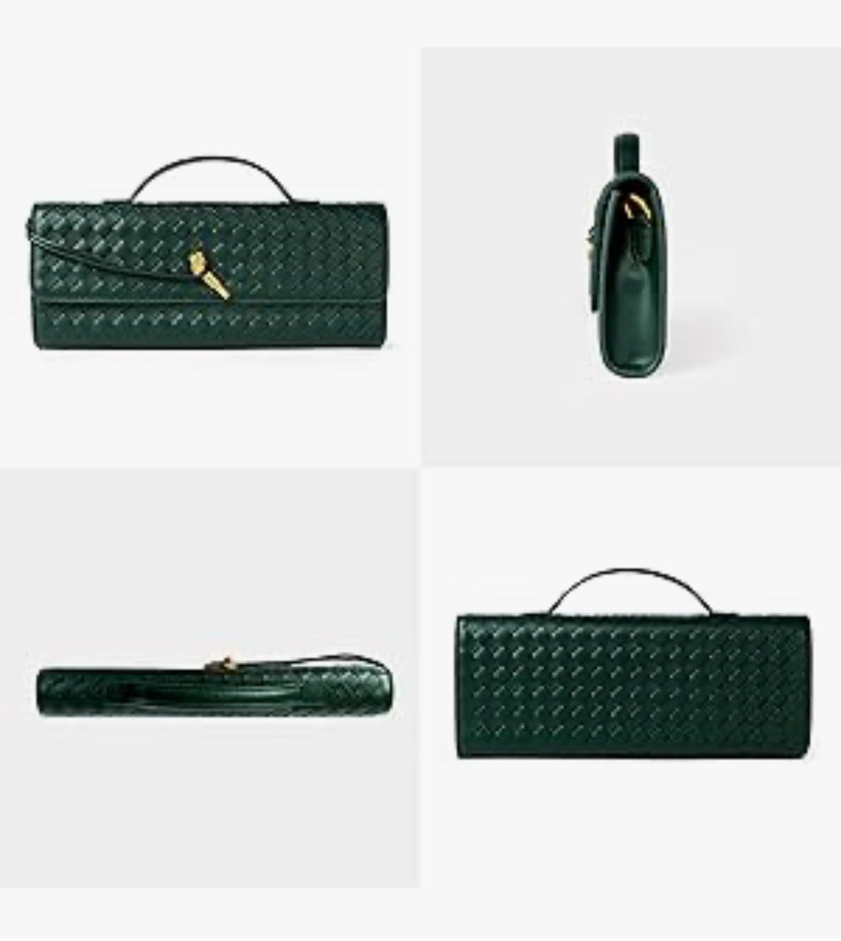 Braided PU Leather Clutch Bag - Green