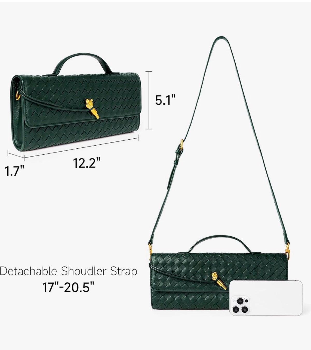 Braided PU Leather Clutch Bag - Green