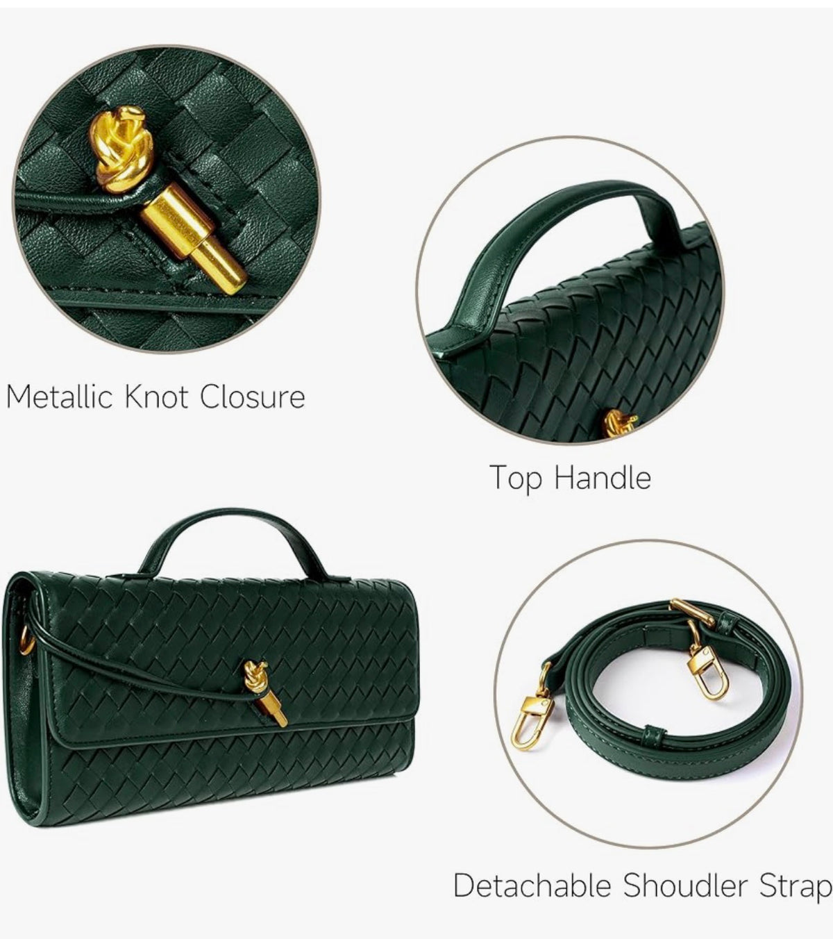 Braided PU Leather Clutch Bag - Green