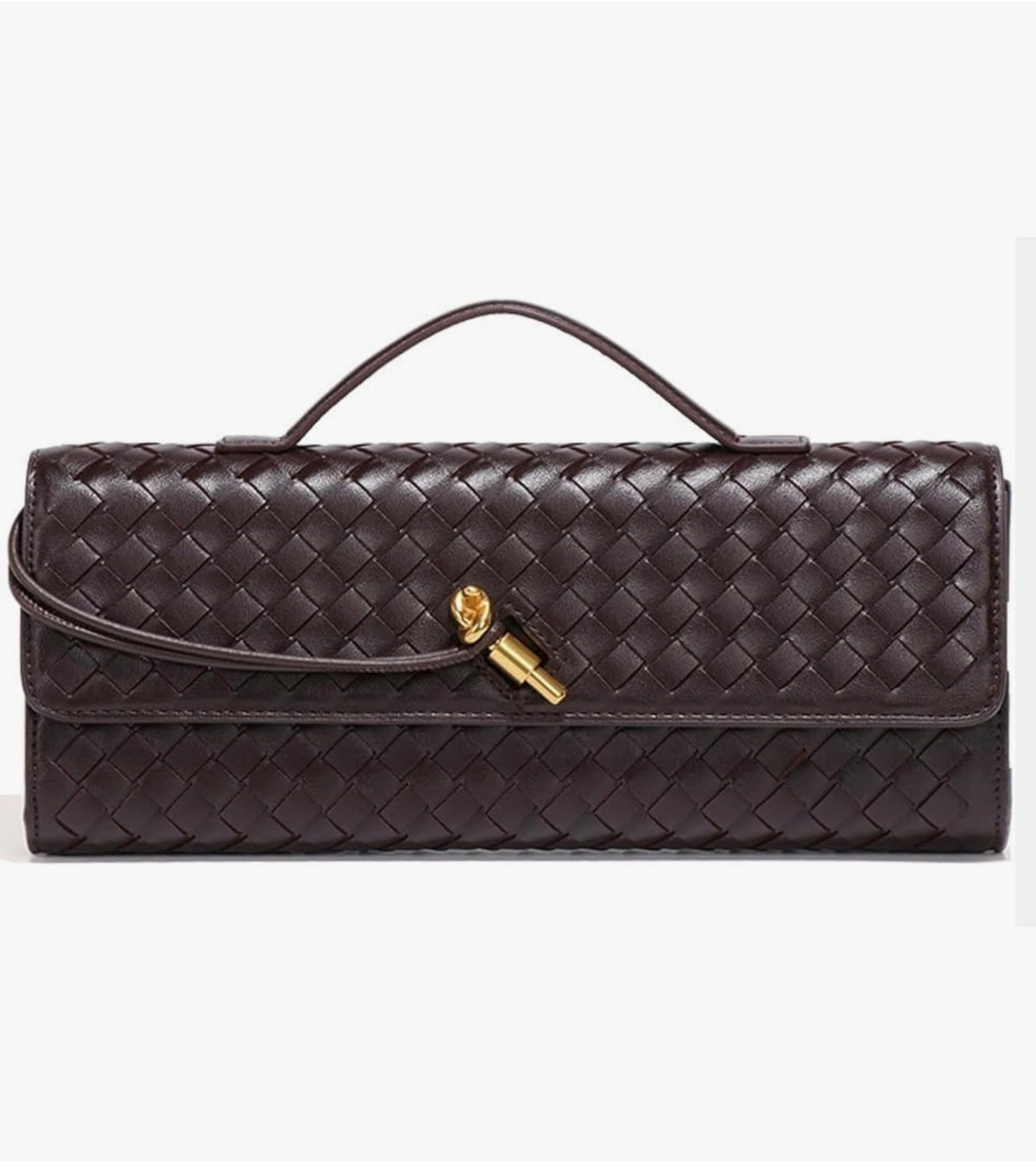 Braided PU Leather Clutch Bag - Brown
