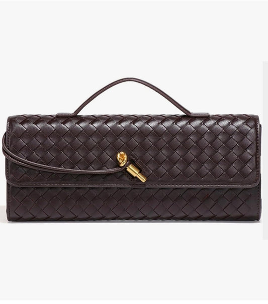 Braided PU Leather Clutch Bag - Brown