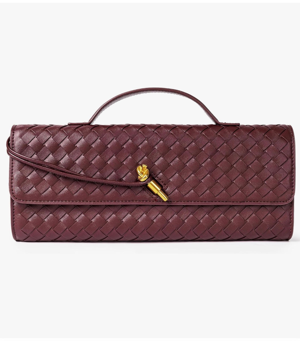 Braided PU Leather Clutch Bag - Burgundy