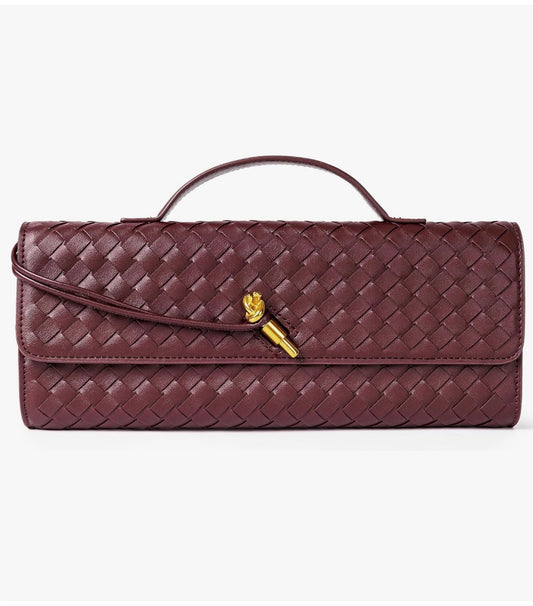 Braided PU Leather Clutch Bag - Burgundy