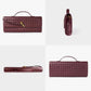Braided PU Leather Clutch Bag - Burgundy