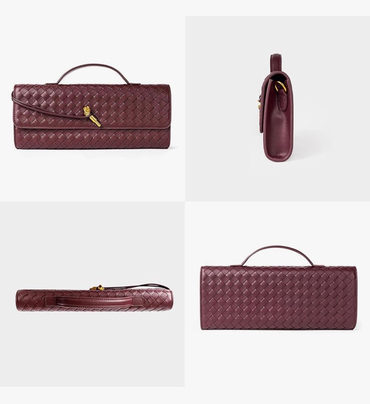 Braided PU Leather Clutch Bag - Burgundy