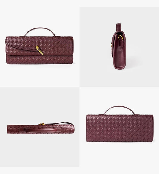 Braided PU Leather Clutch Bag - Burgundy