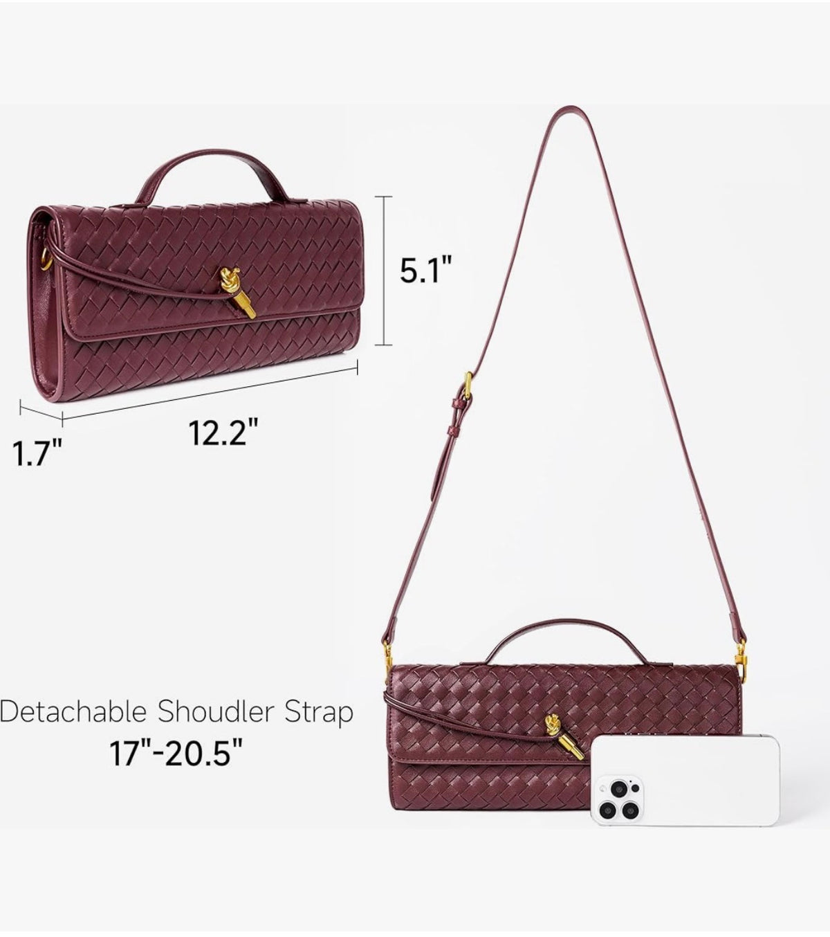Braided PU Leather Clutch Bag - Burgundy