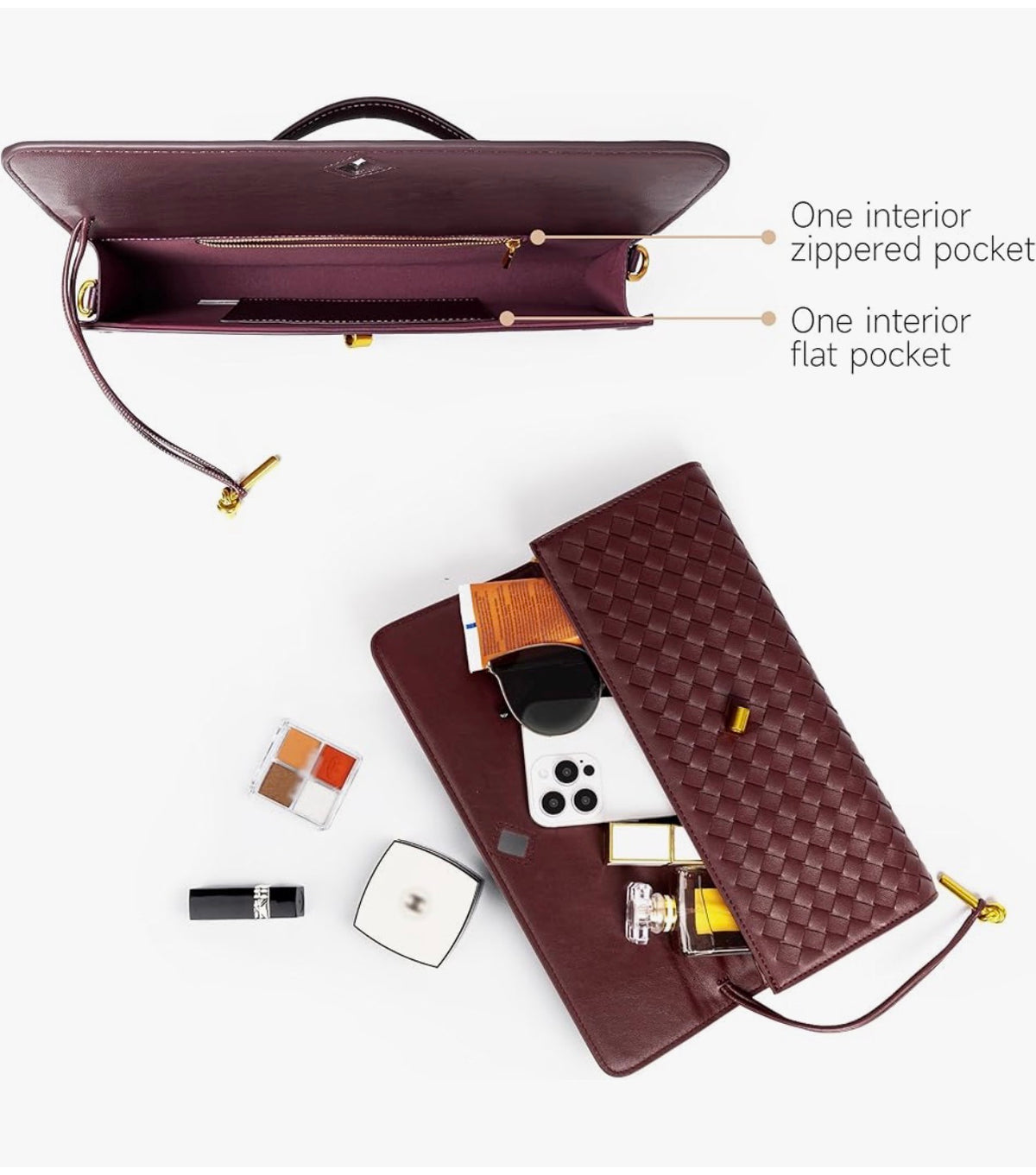 Braided PU Leather Clutch Bag - Burgundy