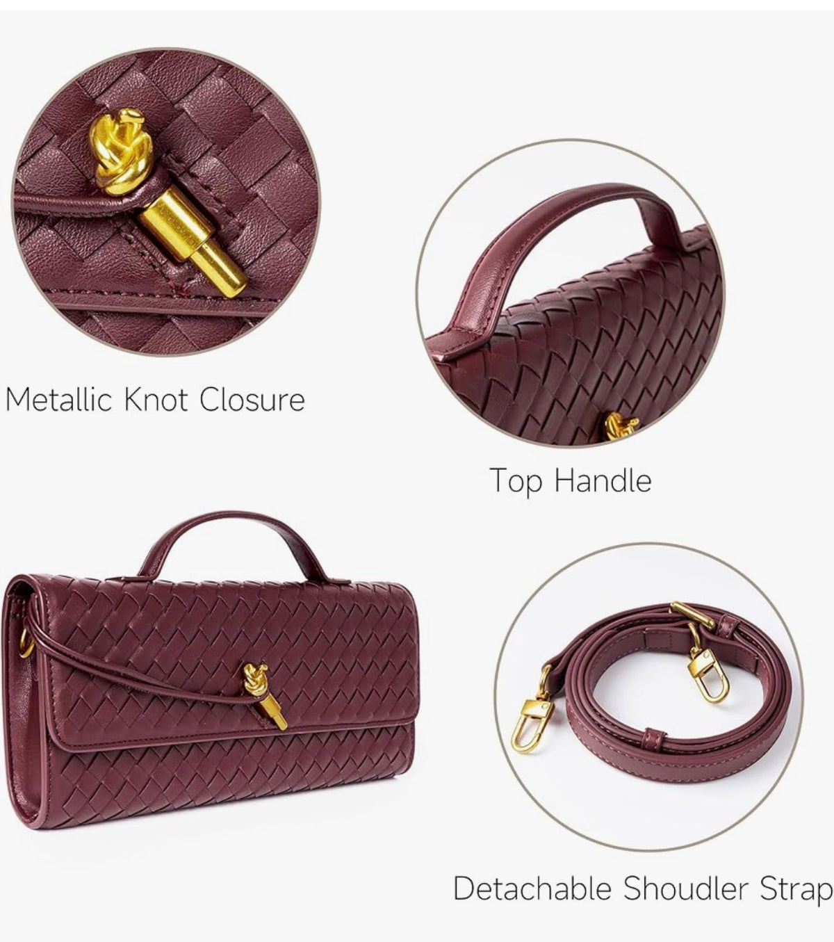 Braided PU Leather Clutch Bag - Burgundy