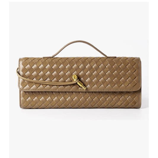 Braided PU Leather Clutch Bag - Tan