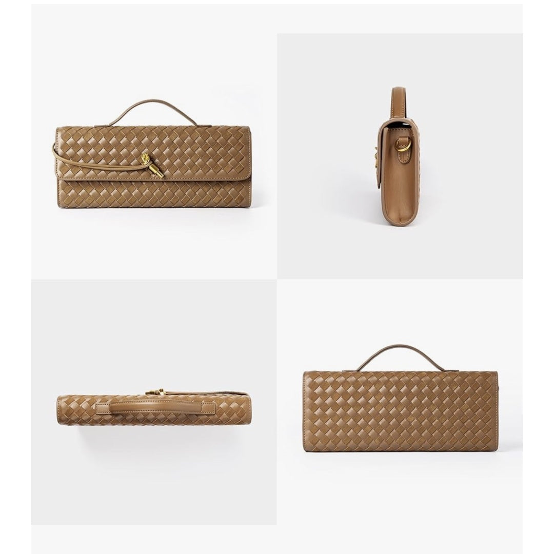 Braided PU Leather Clutch Bag - Tan