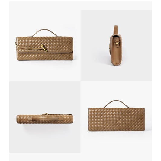 Braided PU Leather Clutch Bag - Tan