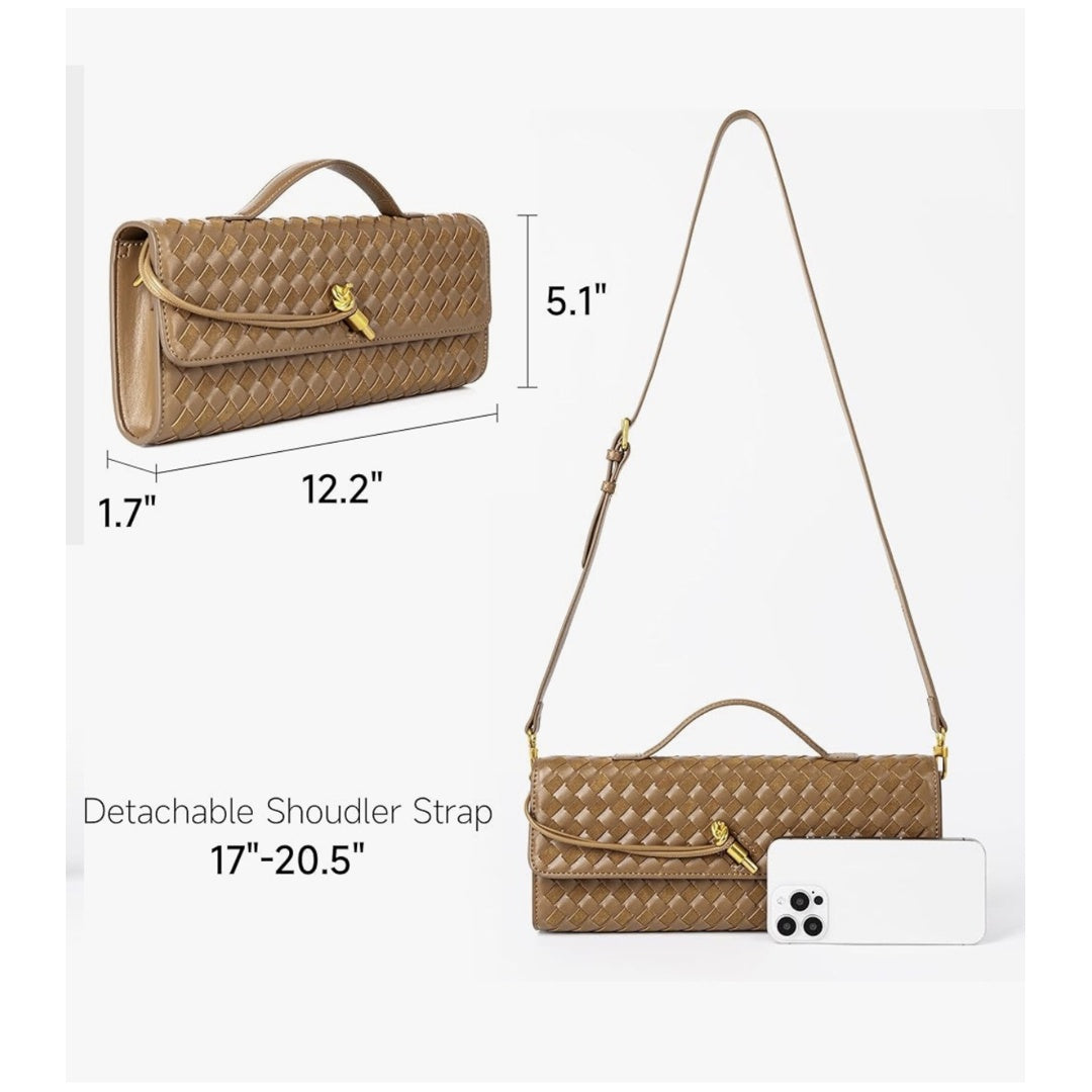 Braided PU Leather Clutch Bag - Tan