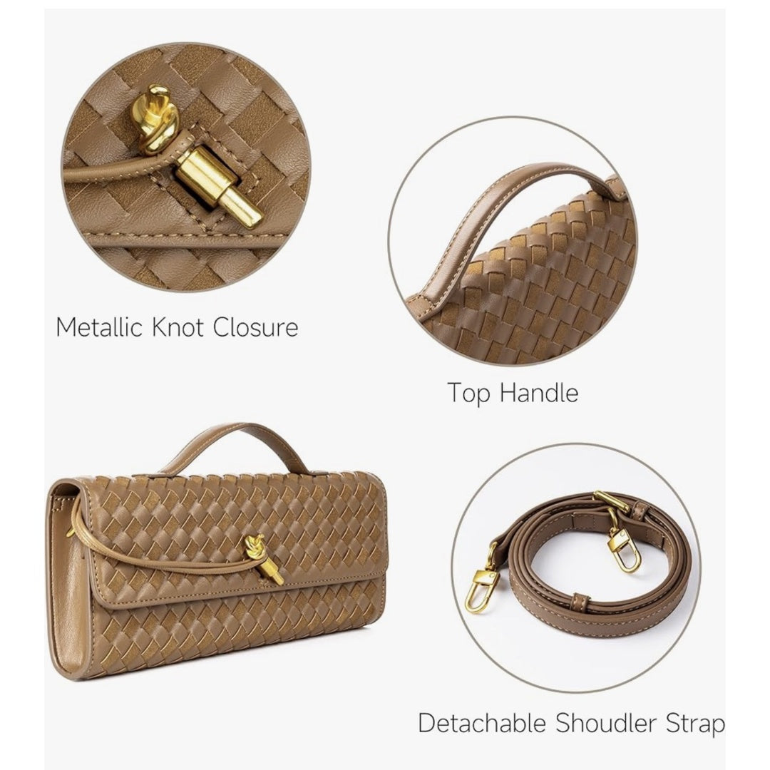 Braided PU Leather Clutch Bag - Tan