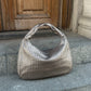 Woven Leather Hobo Bag - Silver