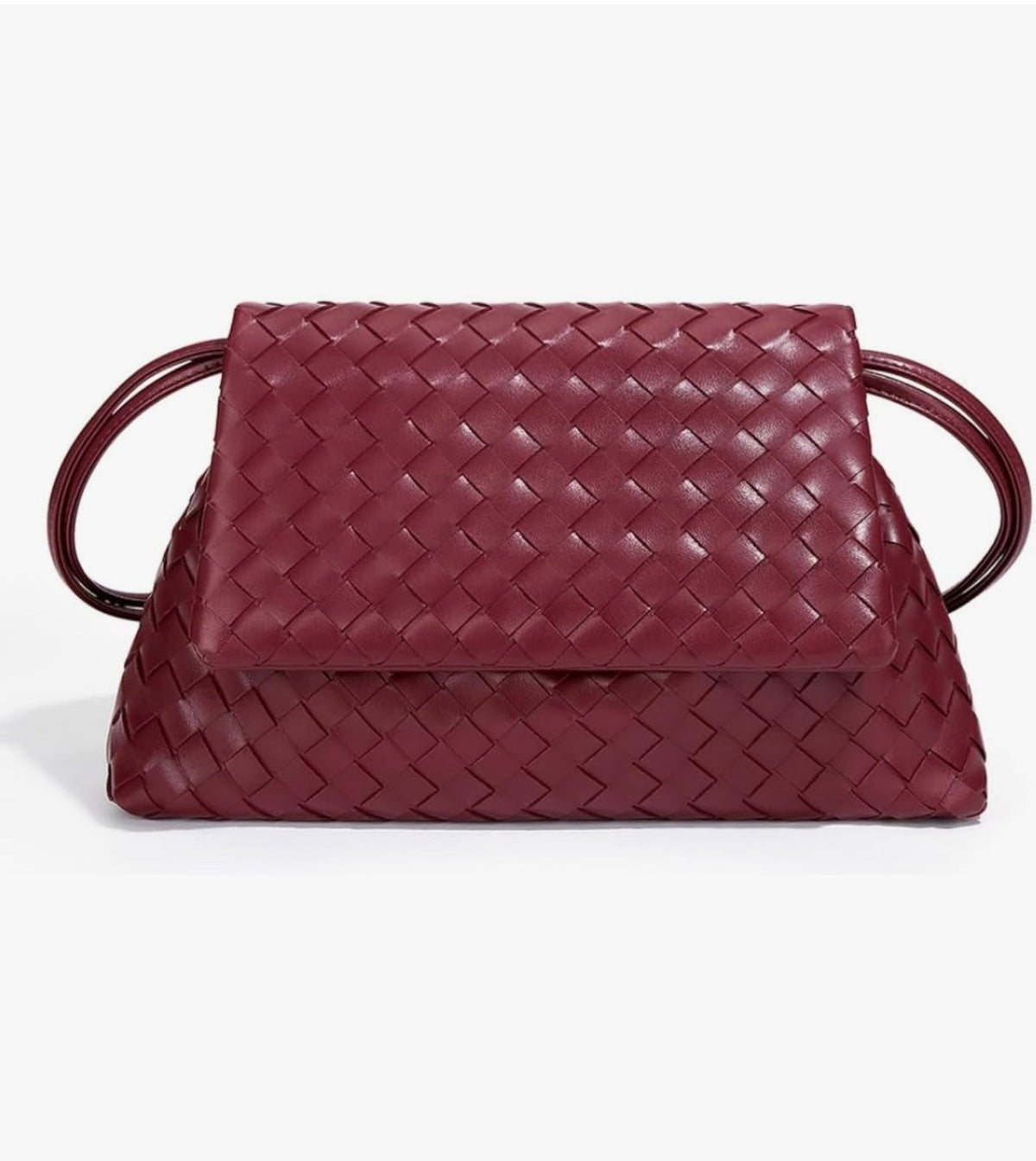 Woven Leather Flap Bag - Burgundy