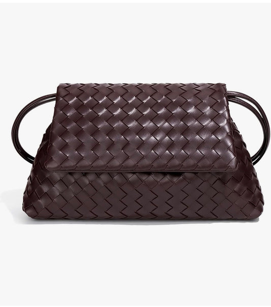 Woven Leather Flap Bag - Brown