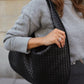Woven Leather Hobo Bag - Black
