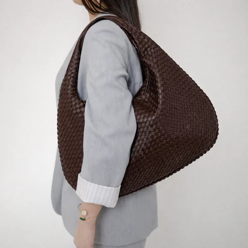 Woven Leather Hobo Bag - Brown