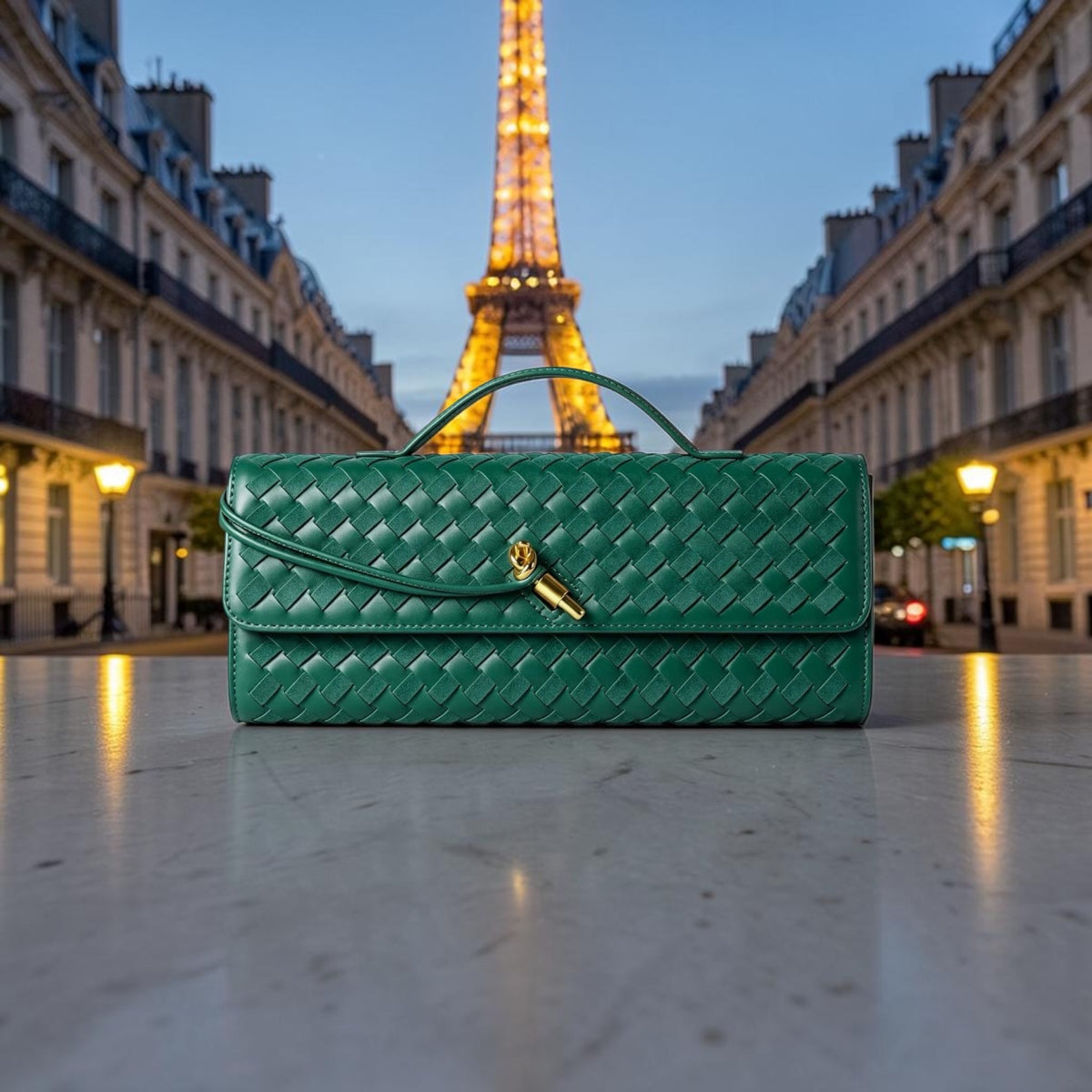 Braided PU Leather Clutch Bag - Green