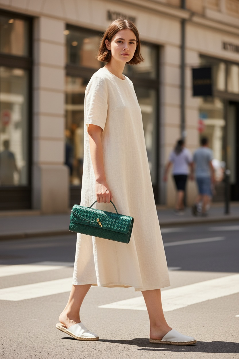 Braided PU Leather Clutch Bag - Green