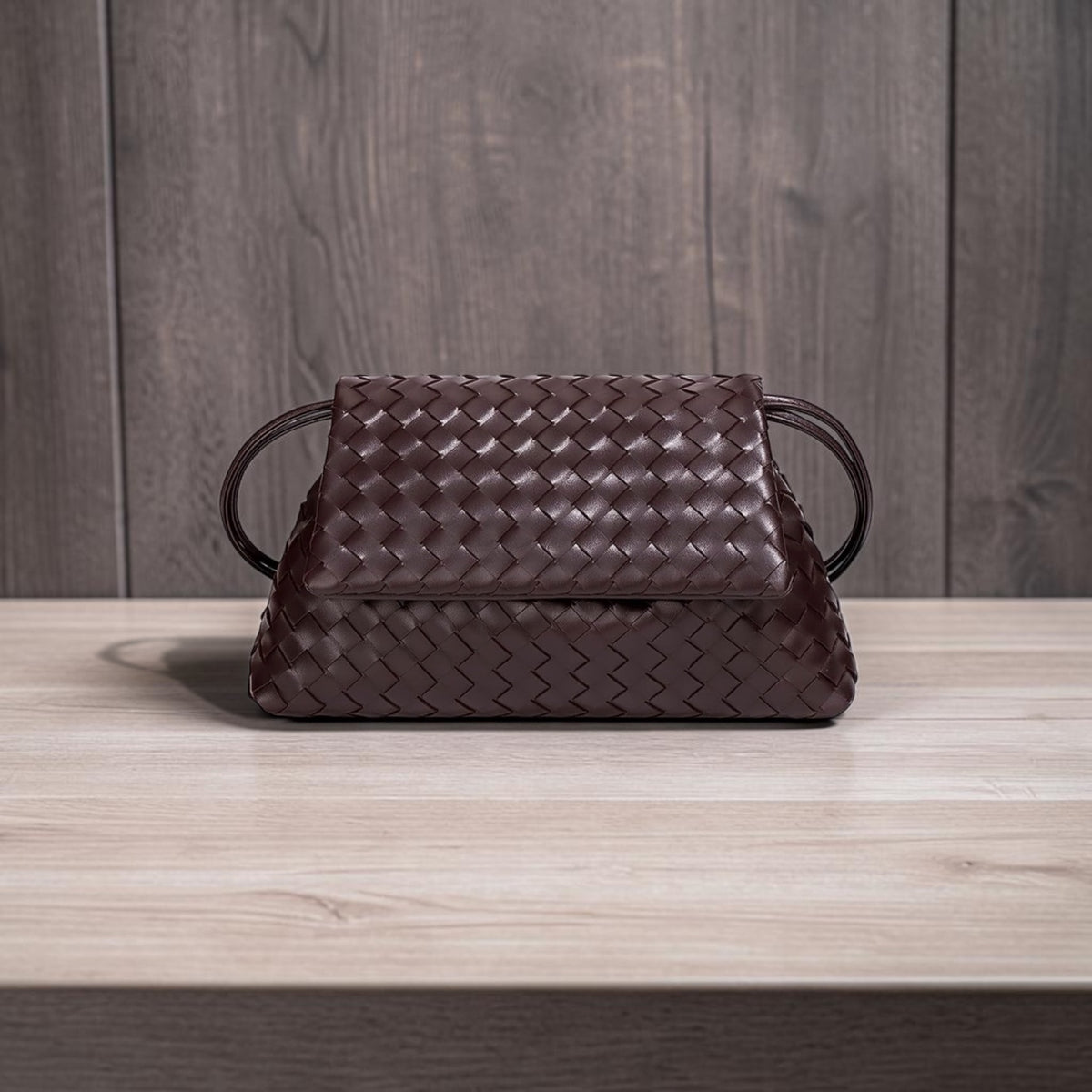 Woven Leather Flap Bag - Brown