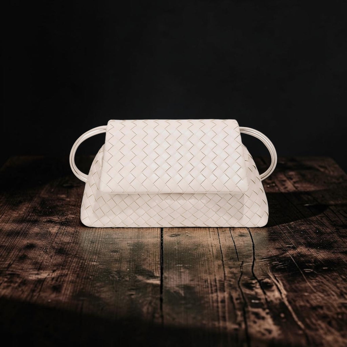 Woven Leather Flap Bag - White