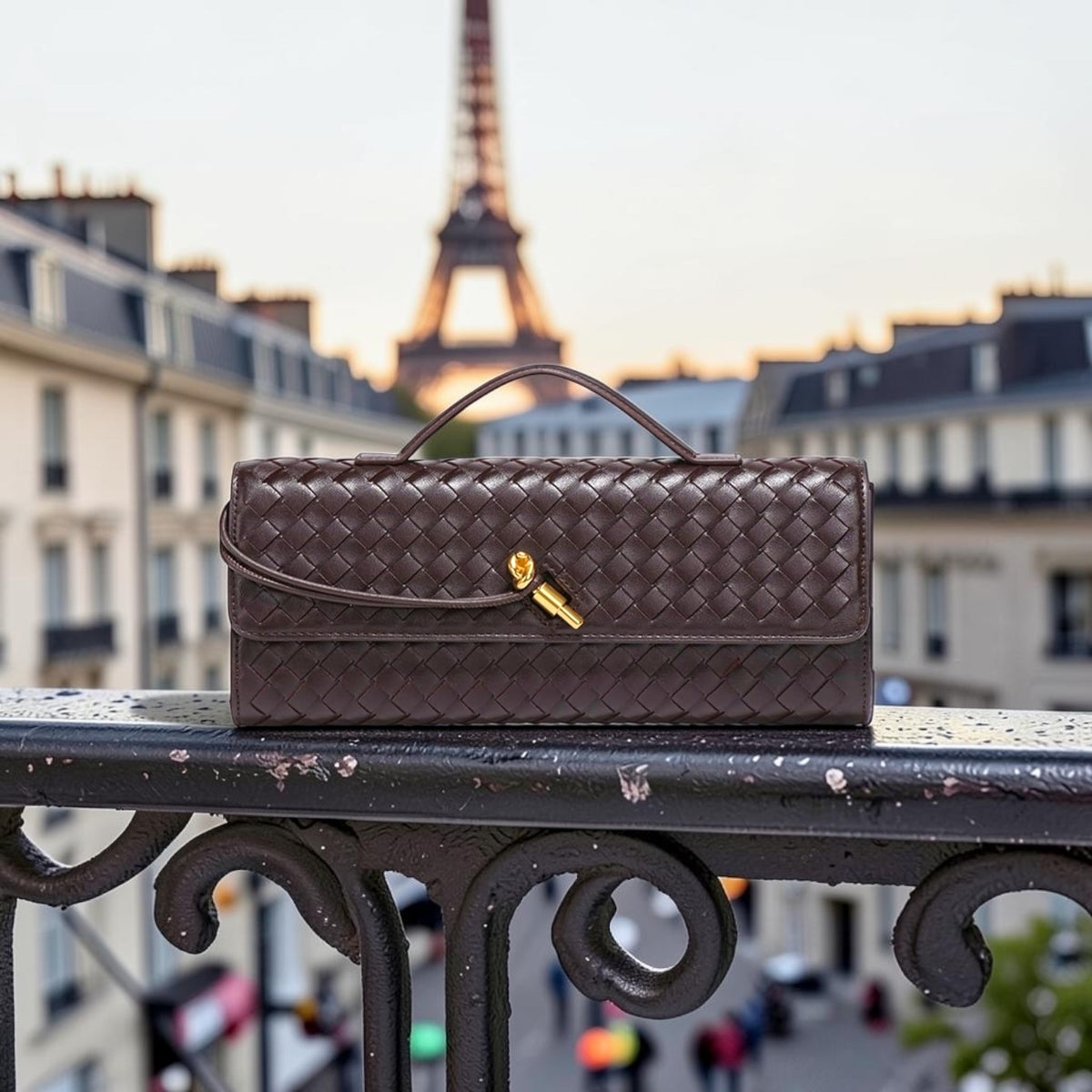 Braided PU Leather Clutch Bag - Brown