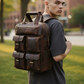 Multi-Pocket Vintage Leather Backpack - Dark Brown