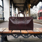 Crocodile Embossed Leather Duffle Bag - Burgundy